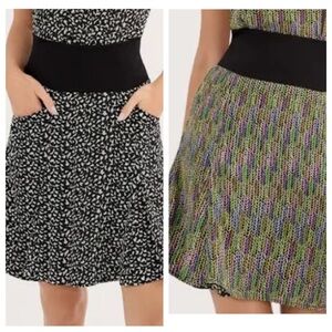 309 NWT CAbi Reversible Patterned Skirt Medium Black Multicolor Stretch